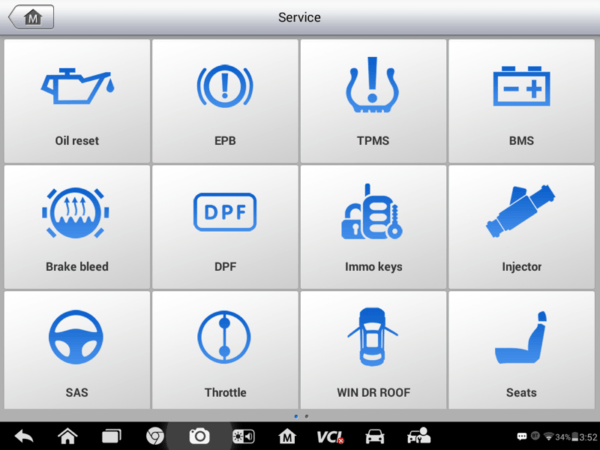 AUTEL MaxiSYS MS909 service functions screenshot