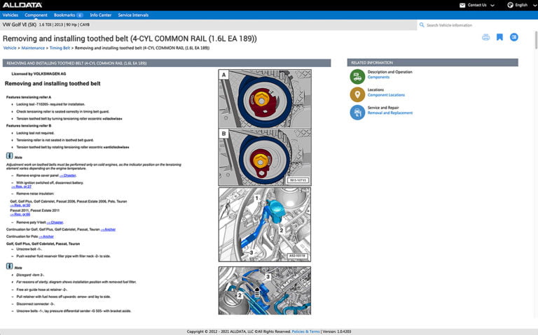 Screenshot of Alldata Mechanical Repair Information